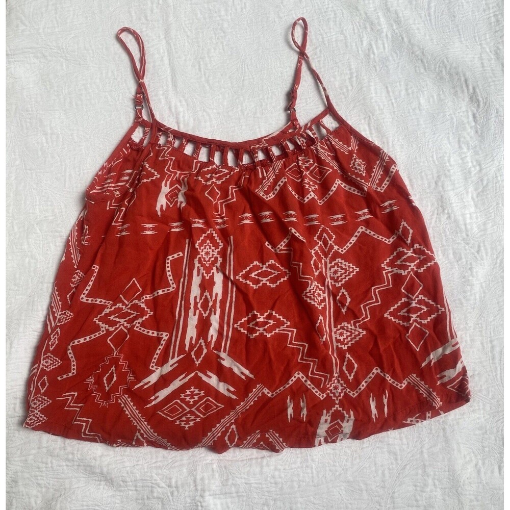 Billabong Camisole Tank Top Loose Crop Boho Straps Red 100% Rayon Size S